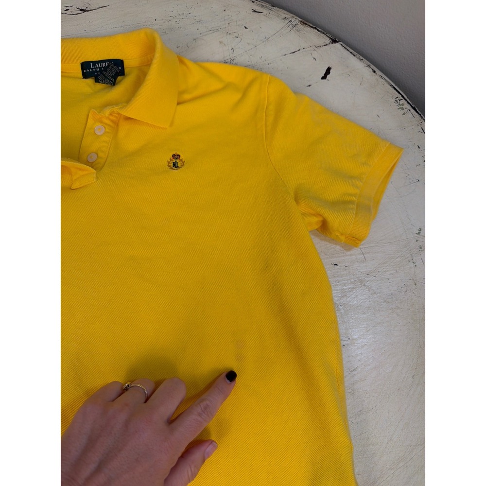 Lauren Ralph Lauren Polo Shirt Womens Size P/L Yellow Cotton Crest Preppy Summer - Picture 4 of 8